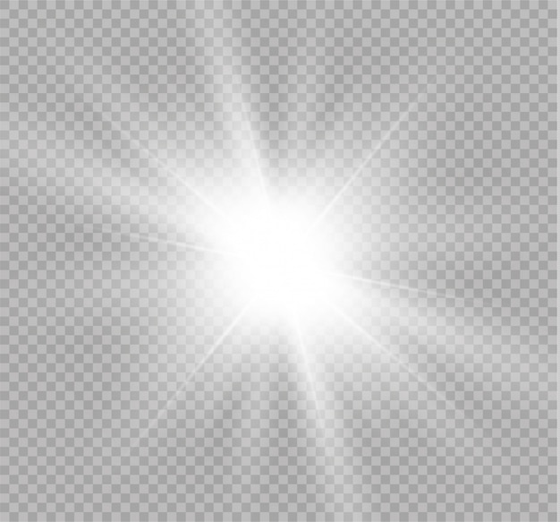 White glowing light burst explosion on transparent background.