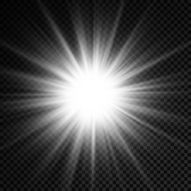 White glowing light burst glow bright star sun rays light effect flare of sunshine