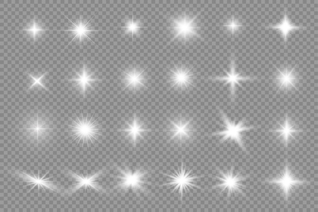 Vector white glowing light burst glow bright star sun rays light effect flare of sunshine