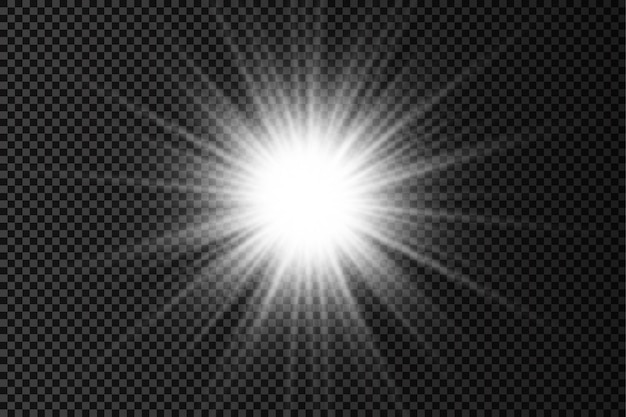 Vector white glowing light burst glow bright star sun rays light effect flare of sunshine