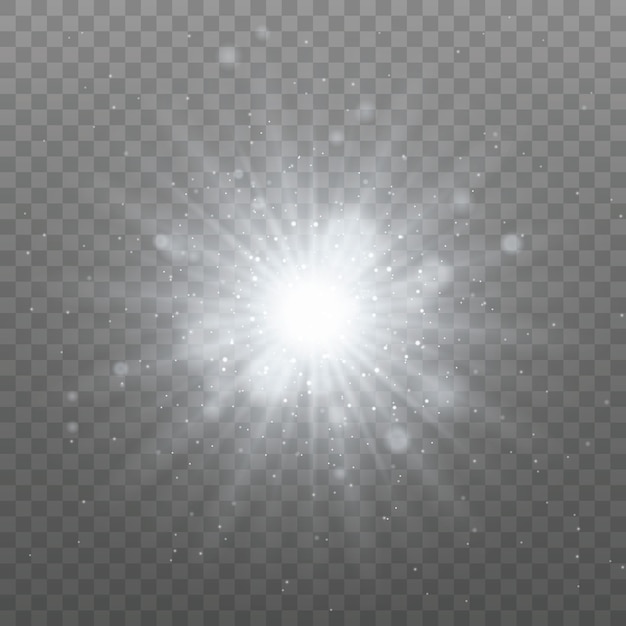 White glowing light explodes. Sparkling magical dust particles. Bright Star.