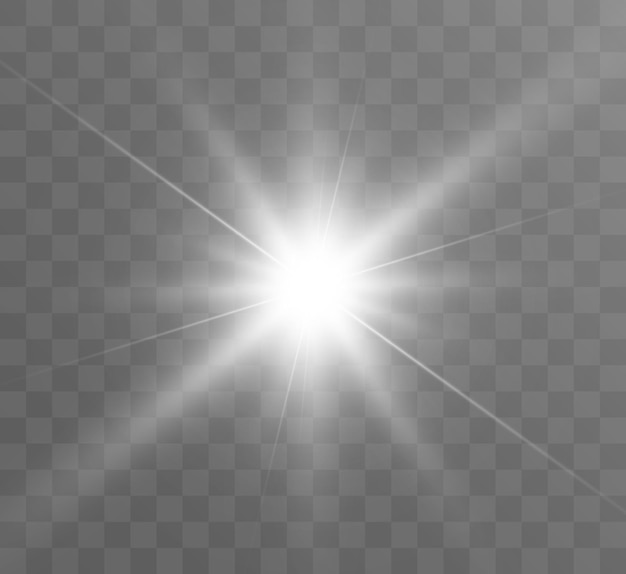 White glowing light explodes on a transparent background Bright Star Transparent shining sun brig