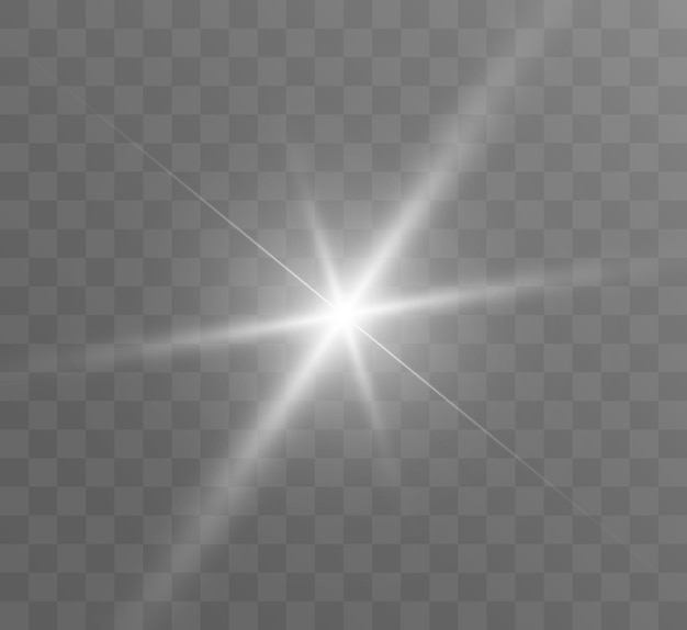 White glowing light explodes on a transparent background bright star transparent shining sun brig