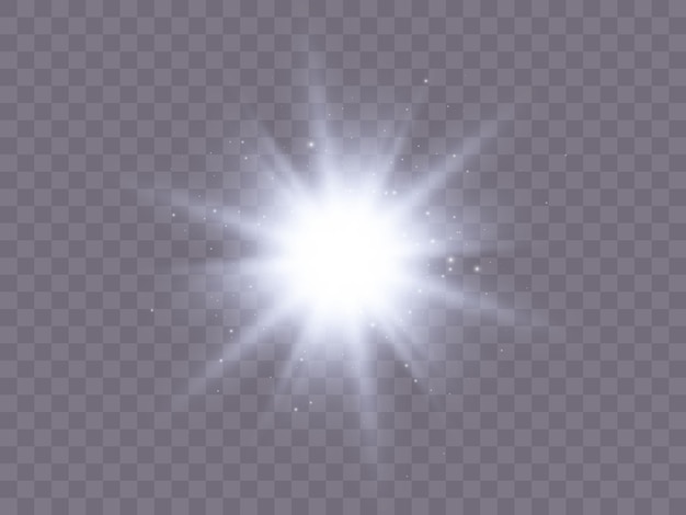 White glowing light explodes on a transparent background Bright Star Transparent shining sun