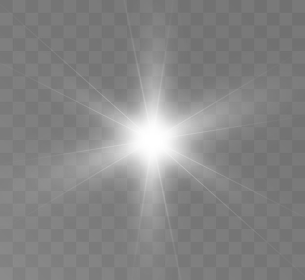 White glowing light explodes on a transparent background bright star