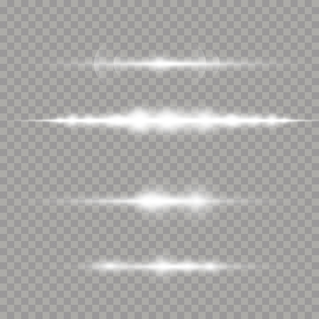 透明な背景に白い輝く光が爆発します。レーザー光線、水平光線。太陽の光。美しい光のフレア。