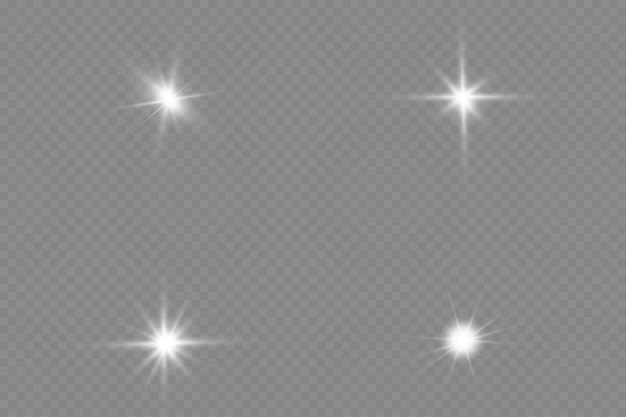 White glowing light explodes on a transparent background. Sparkling magical dust particles. Bright Star. Transparent shining sun, bright flash.  sparkles. To center a bright flash.