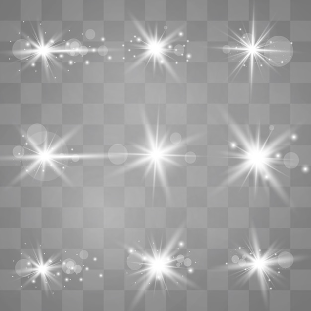 Vector white glowing light explodes on a transparent background. sparkling magical dust particles. bright star. transparent shining sun, bright flash.