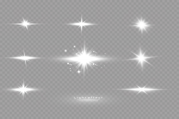 White glowing light explodes on a transparent background. with ray.  Transparent shining sun, bright flash.  Special lens flare light effect.