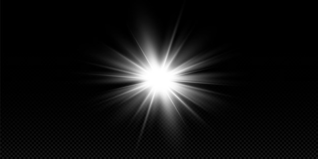 White glowing light explodes on a transparent background. with ray.  Transparent shining sun, bright flash.  Special lens flare light effect.