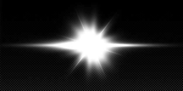 白い輝く光が光線で爆発します。特殊レンズフレアライト効果。