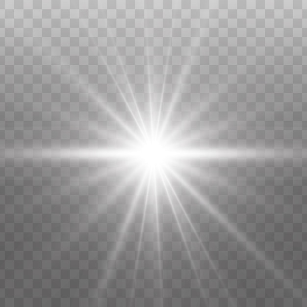 Вектор Белая светящаяся звезда прозрачная сияющая солнечная звезда взрывается и яркая вспышка яркая звездная вспышка