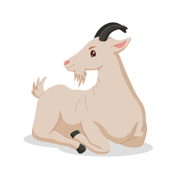 A white goat cartoon lying down eid al adha mubarak icon Vector illustration