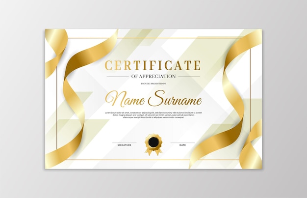 Vector white and gold certificate border template for appreciation business and education needs