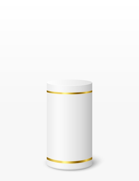 White and gold cylinder pedestal podium with empty room background Minimalistic wall sceneVector