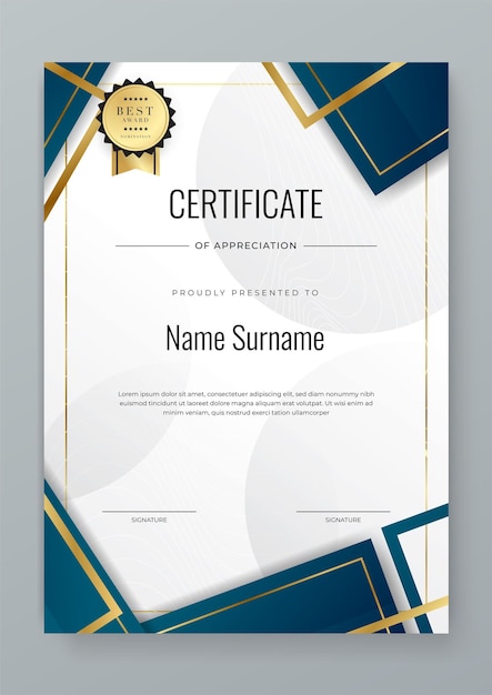 White gold and dark blue Certificate template with polygonal style elegant and modern pattern