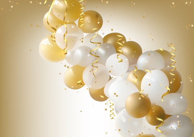 White and gold party balloons background