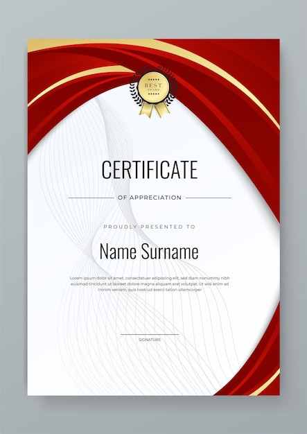Бело-золотой и красный шаблон сертификата достижения с местом для вашего контента белый черный и золотой дизайн