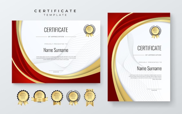 Бело-золотой и красный шаблон сертификата достижения с местом для вашего контента белый черный и золотой дизайн