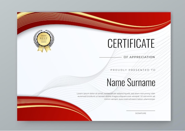 White gold and red certificate of achievement template with place for your content white black and gold design