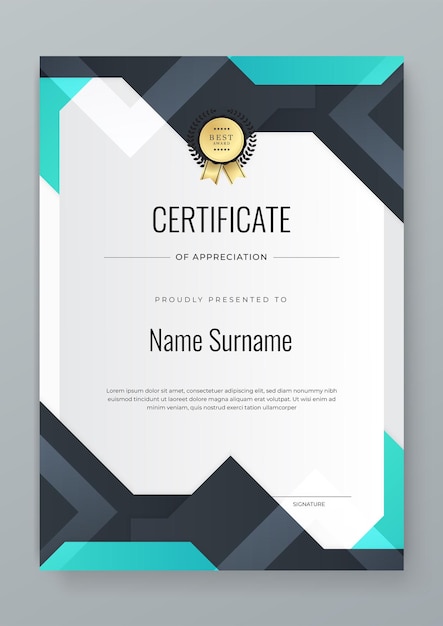 White gold and tosca certificate of achievement template with place for your content white black and gold design