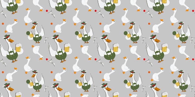 White goose birds seamless pattern. Domestic geese animals simple cute print