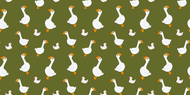 Vector white goose birds seamless pattern.