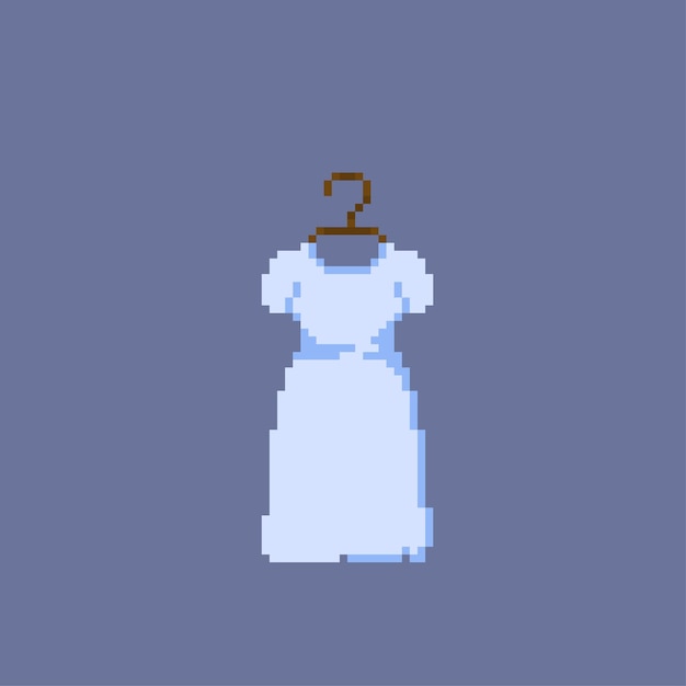 white gown dress with hanged in pixel style