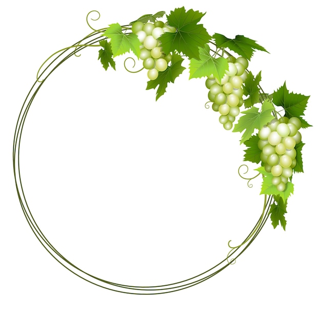 Vector white grapes label round vine wreath