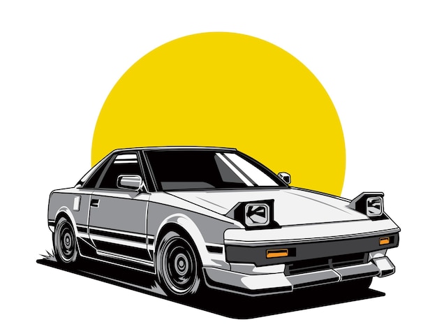 明るい背景イラスト グラフィック デザインの白とグレーの 90 年代の車のトーン ベクトル