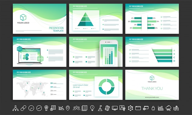 White and green presentation template set.