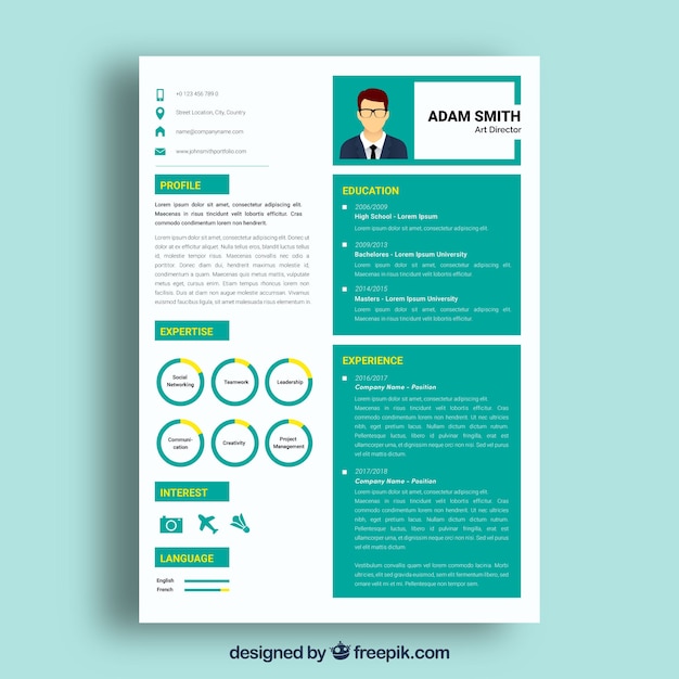 White and green resume template