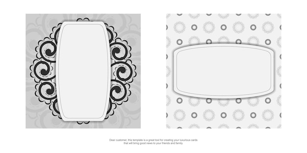 White greeting flyer with black vintage pattern