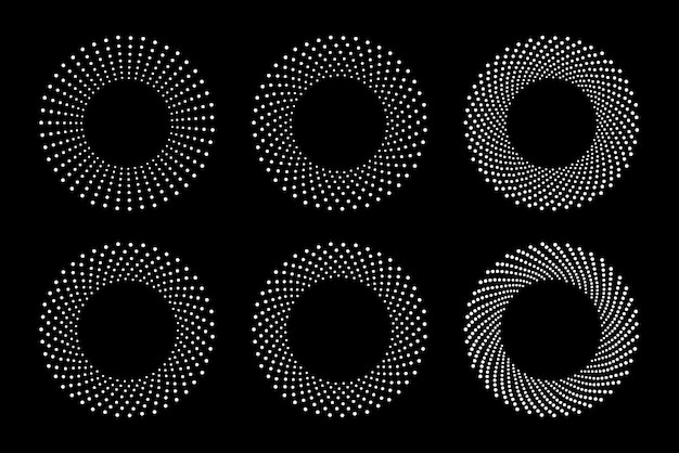 흰색 하프톤 원형 도트 프레임 세트 로고 요소 라운드 테두리 하프톤 원형 도트 벡터