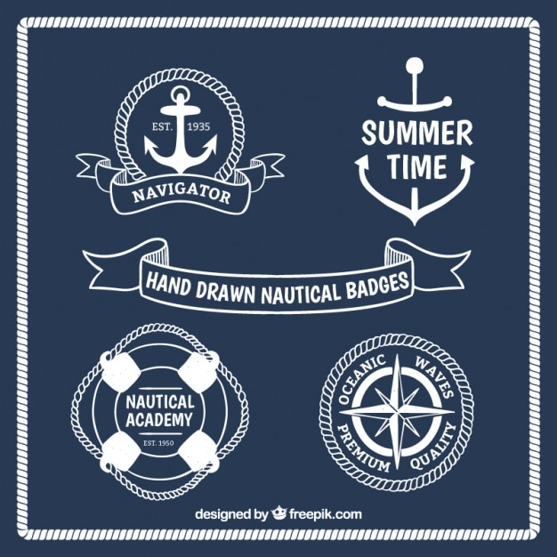 Vector white hand drawn nautical badges