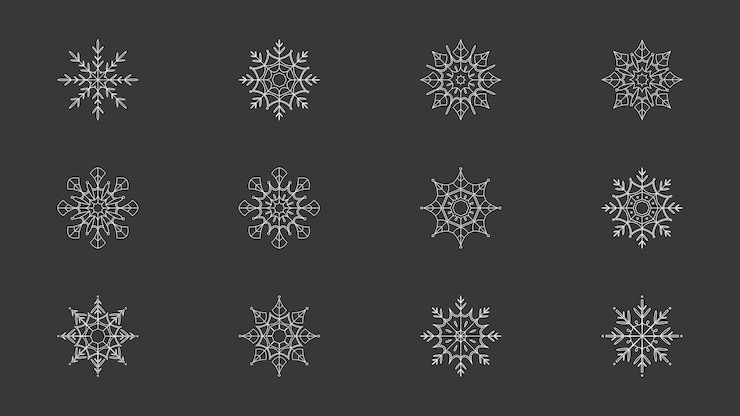 Vector white hand drawn outline winter snowflakes