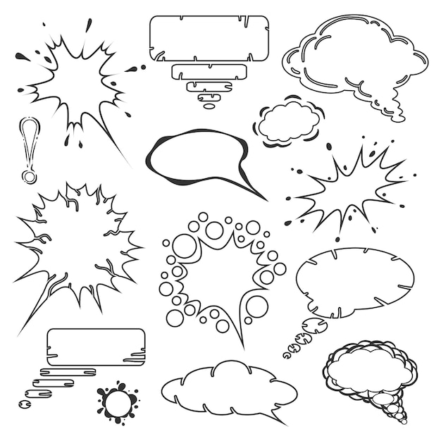 White hand drawn speech bubbles vector set