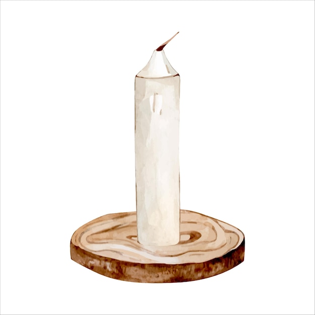 Illustrazione di candela ad acquerello disegnata a mano bianca isolata su bianco aromaterapia accogliente Vettore Premium