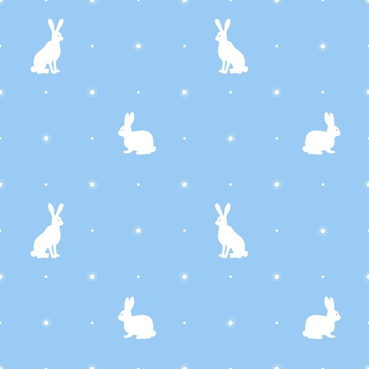 Vector white hares on a blue background with snowflakes vector