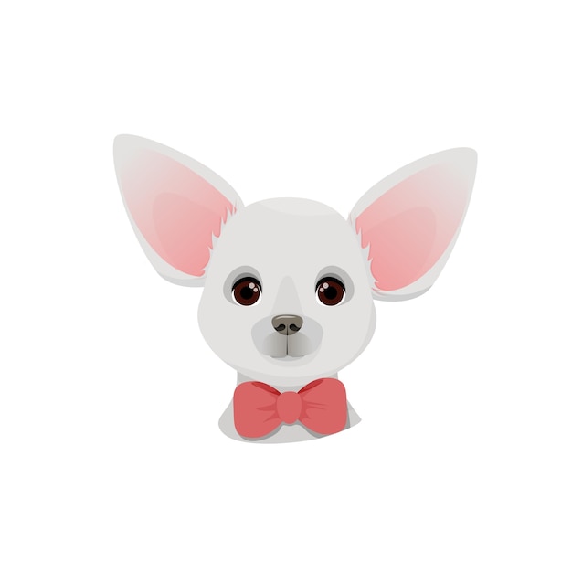 White head of a Chihuahua dog with a red bow around his neck