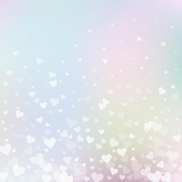 Vector white heart love confettis. valentine's day gradient bizarre background. falling transparent hearts confetti on gradient background. extra vector illustration.