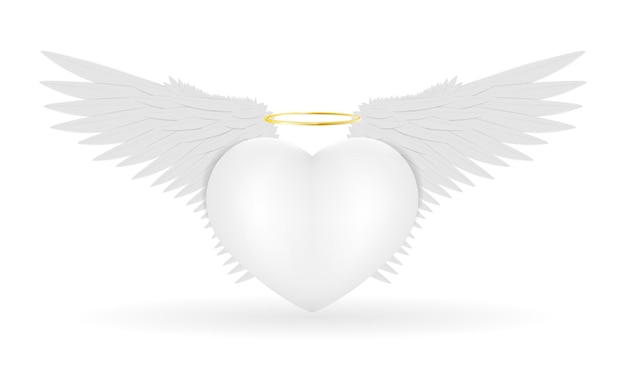 Vector white heart with angel wings and halo on a white background vector illustration