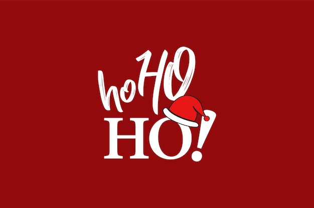 White Ho-ho-ho! text with Santa's red hat on red background.