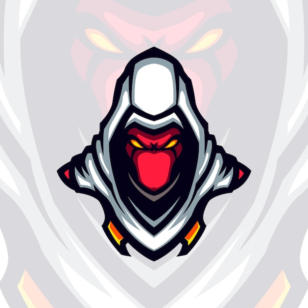 White hooded red face gaming avatar vector mascot 1