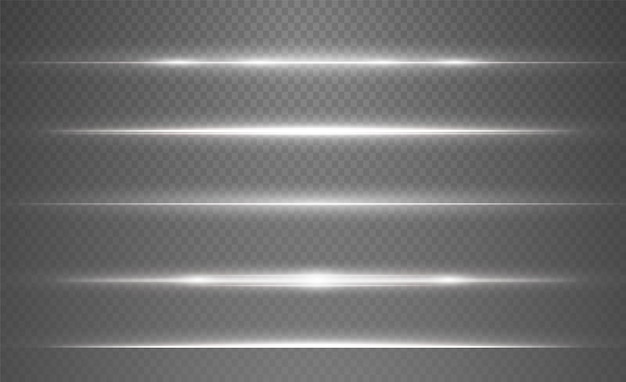 Vector white horizontal lens flares on transparent background