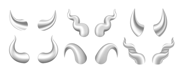 Vector white horns of devil bull cow buffalo realistic set