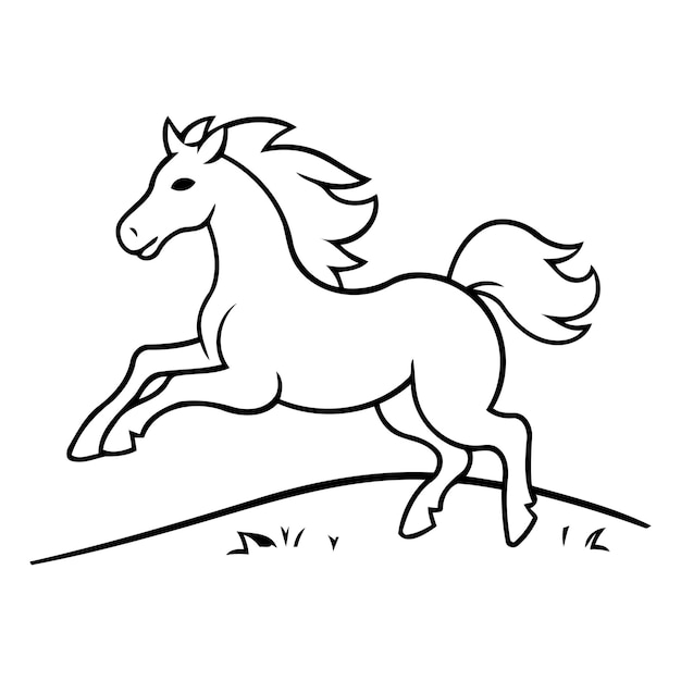 Vector white horse running on the meadow vector illustration in flat style