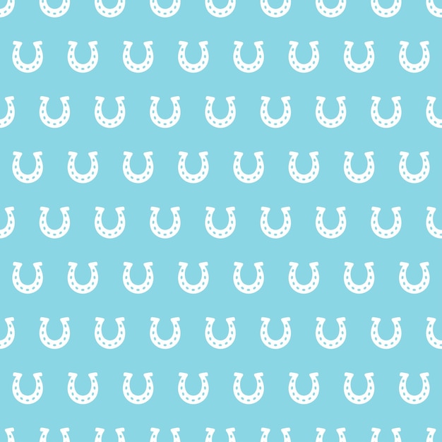 White horseshoe seamless pattern with blue background.