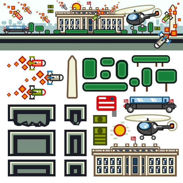 Vector white house flat game level kit