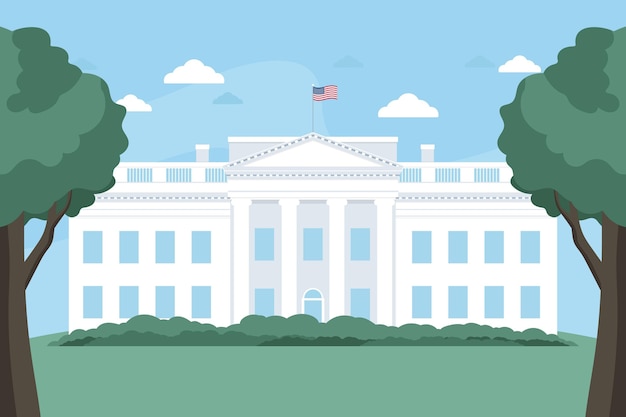フラットなデザインのホワイトハウスのイラスト